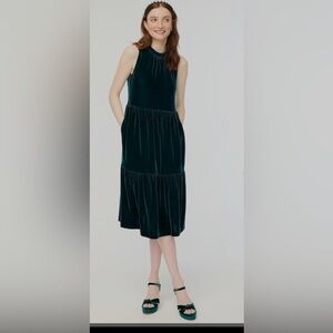 J. Crew Green Ruched Mock Neck Sundress